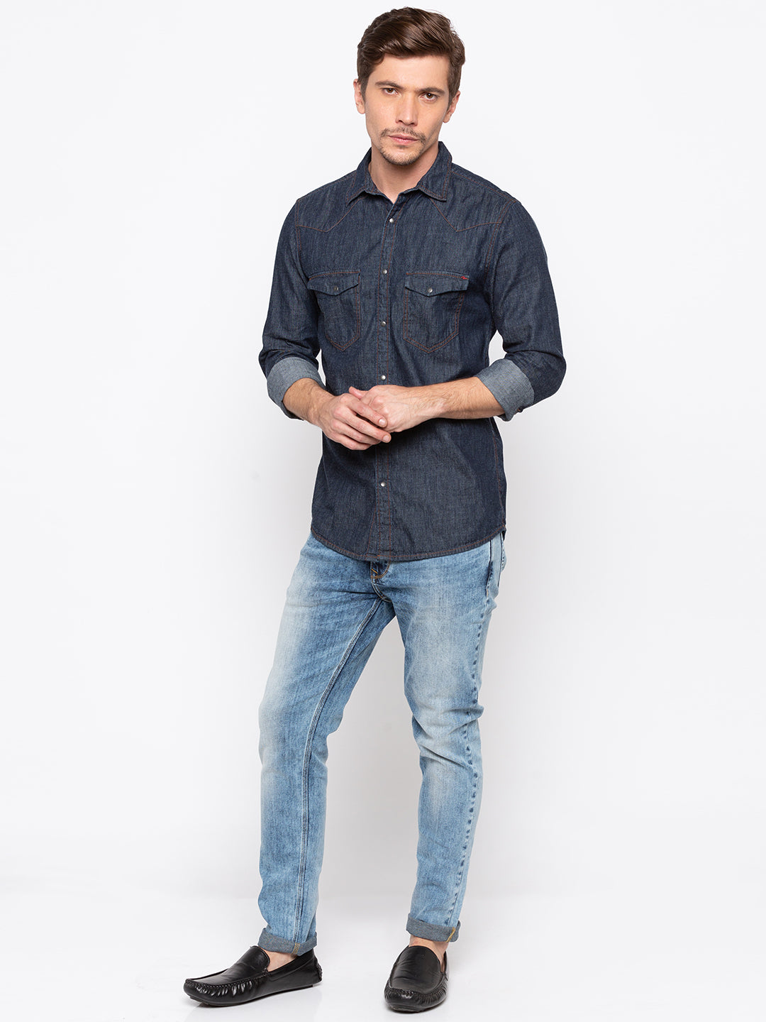 Spykar Men Indigo Solid Slim Fit Casual Shirt