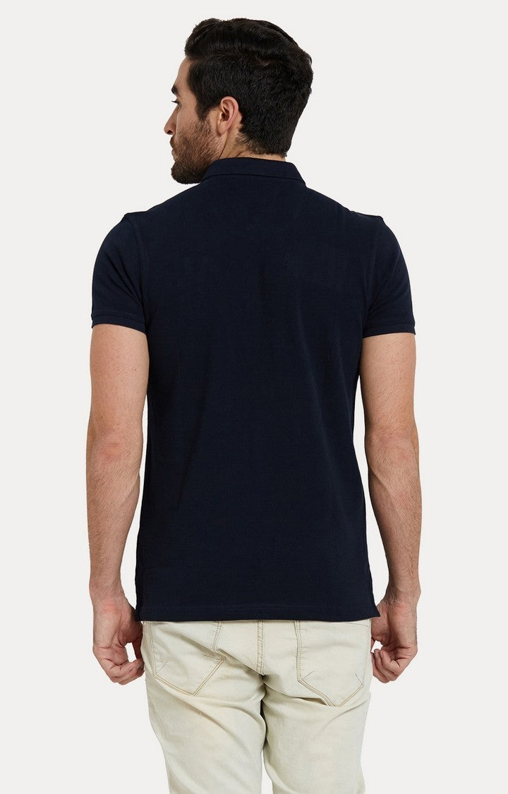 spykar Blue Solid Slim Fit Polo T-Shirt