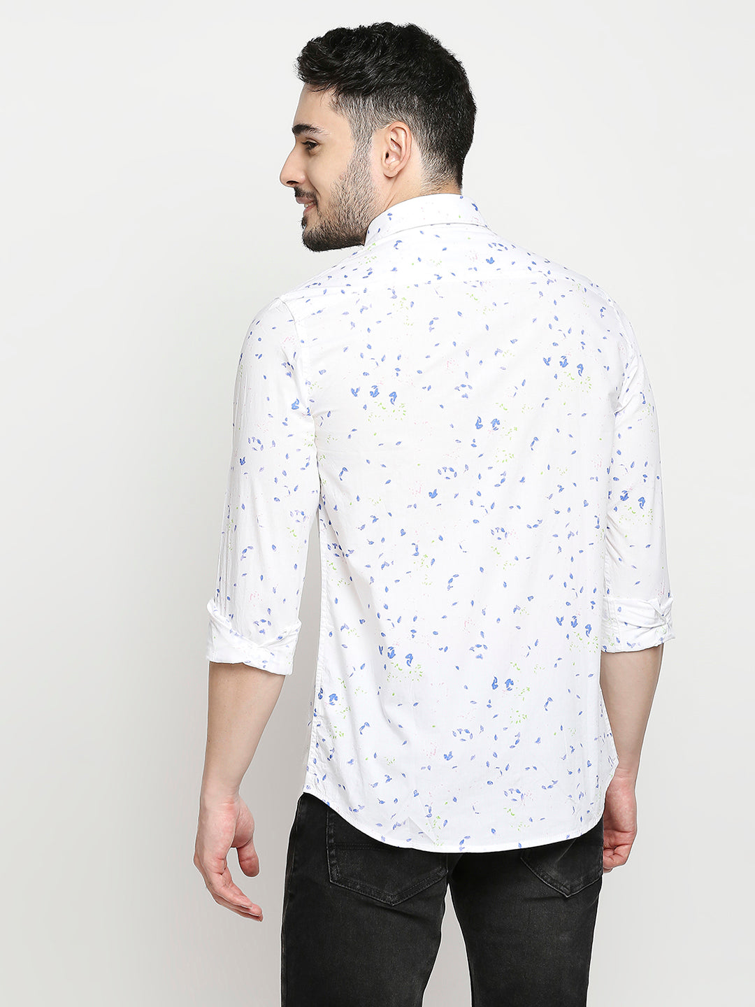 Spykar White Cotton Full Sleeve Printed Shirt For Men