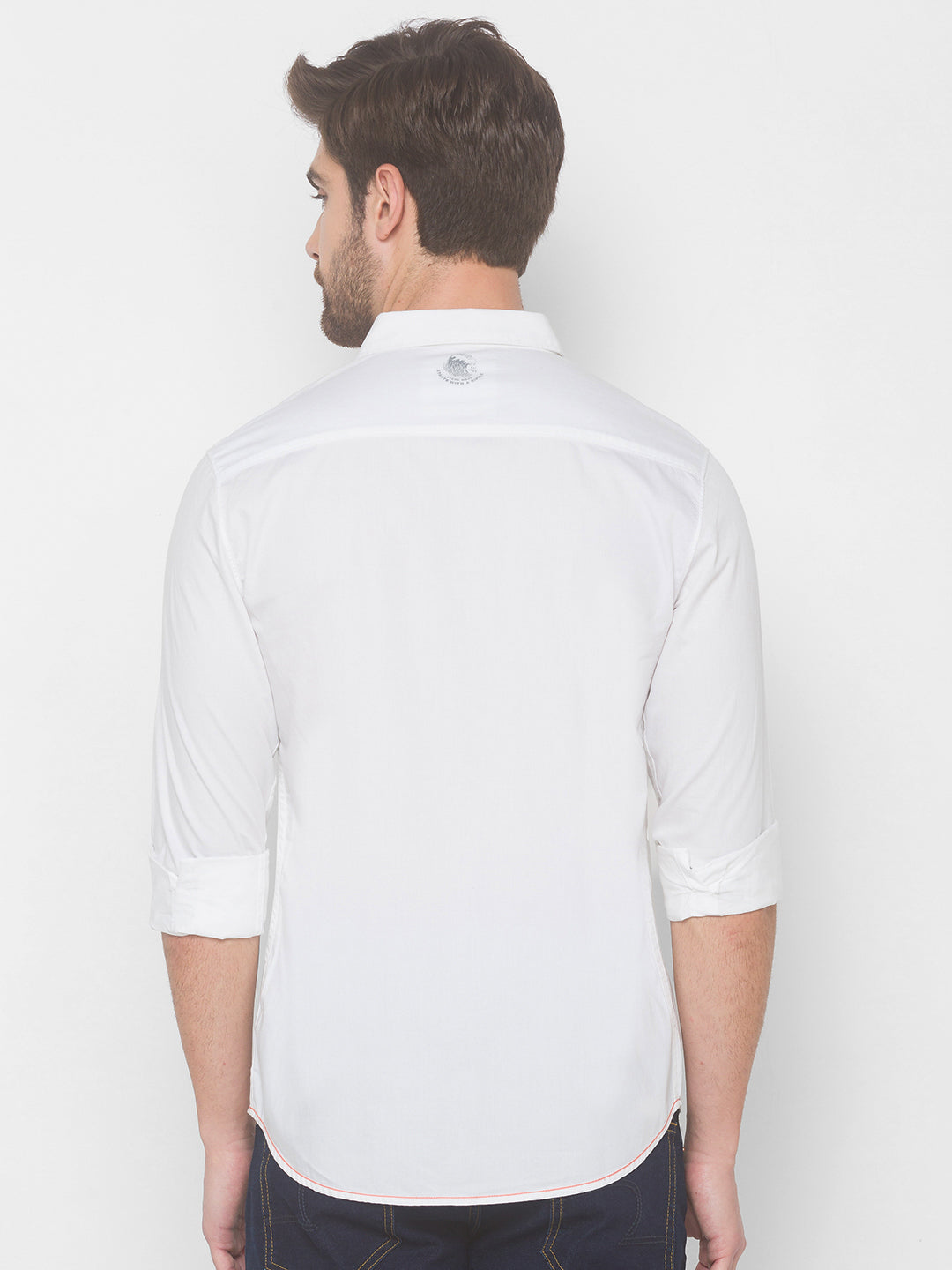 Spykar Men White Cotton Slim Fit Shirt