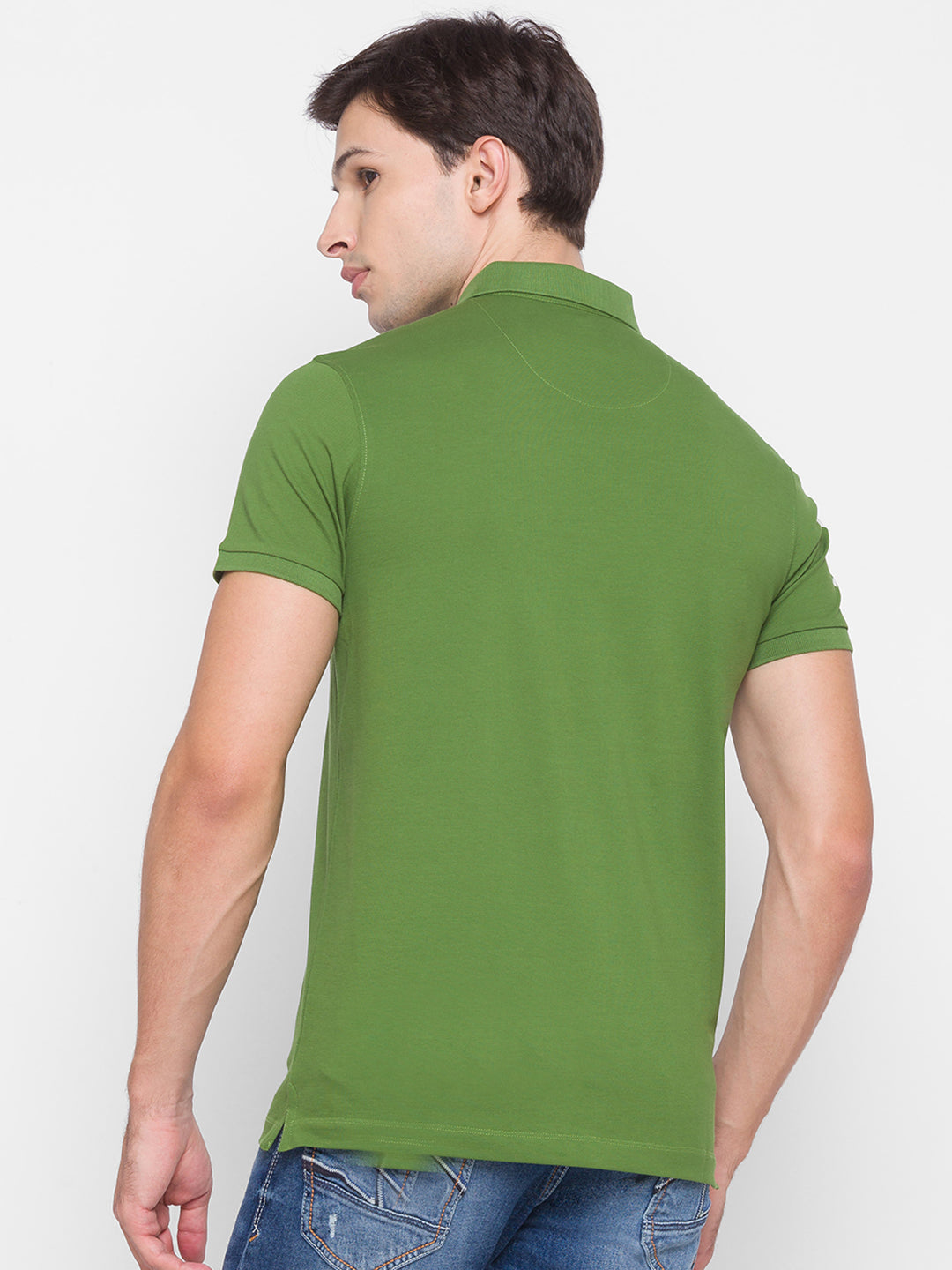 Spykar Men Green Cotton Slim Fit Polo T-Shirt