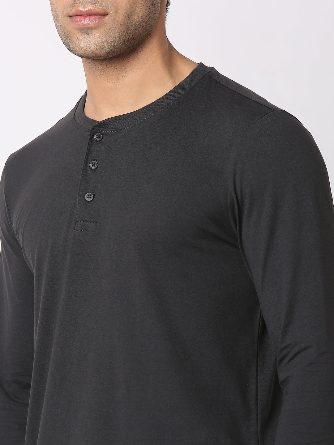 Spykar Men Slate Grey Cotton Slim Fit Henley Neck Plain T-Shirt