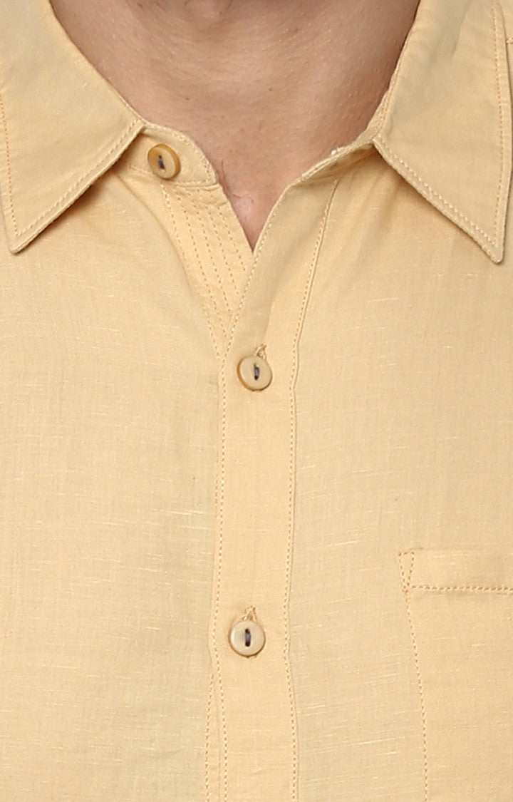 Spykar Men'S Beige Cotton Solid Casual Shirts