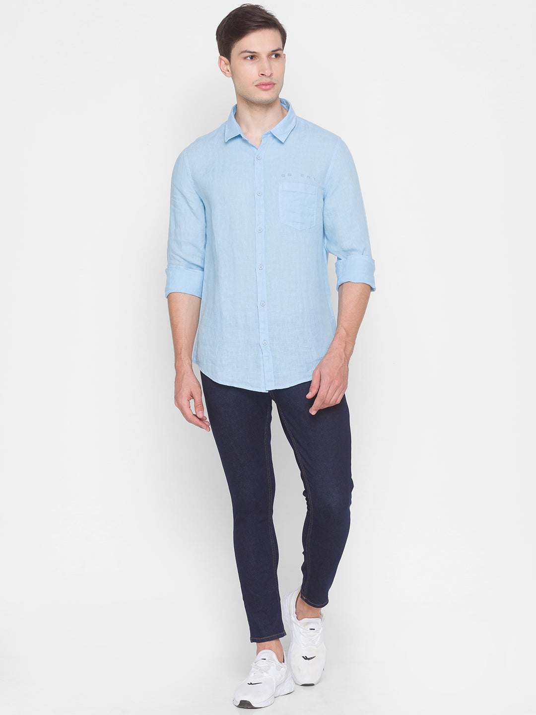 Spykar Slim Fit Blue Cotton Men Shirt