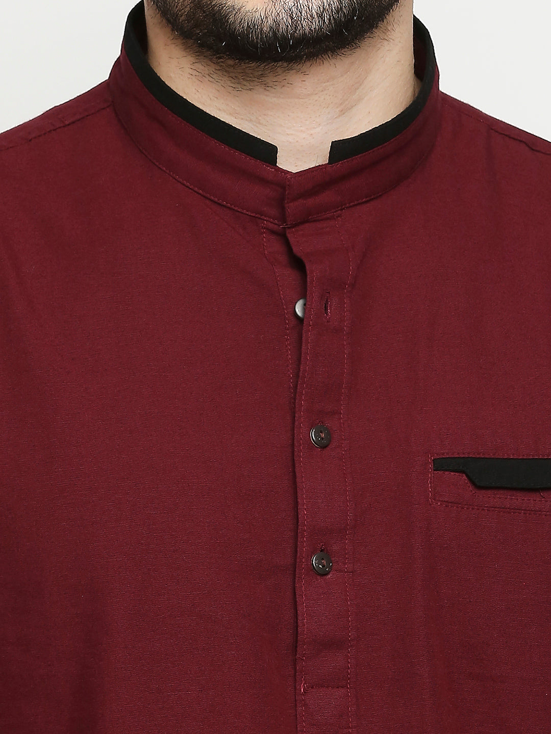 Spykar Wine Cotton Full Sleeve Plain Kurta For Men