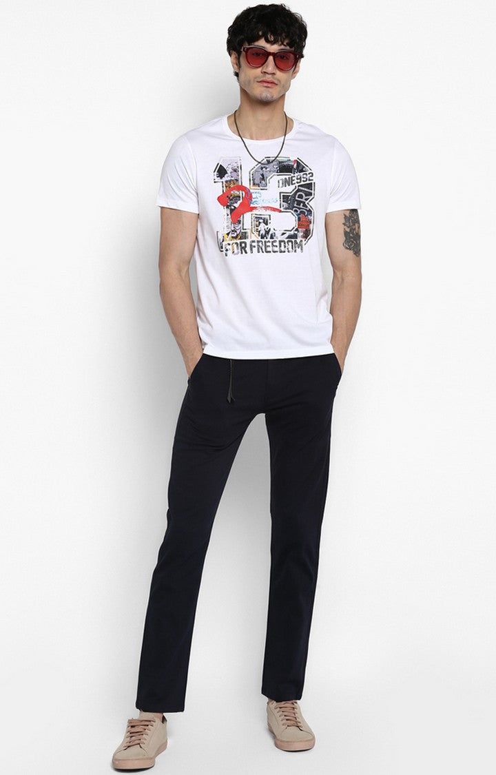 Spykar White Printed Slim Fit Men T-Shirts