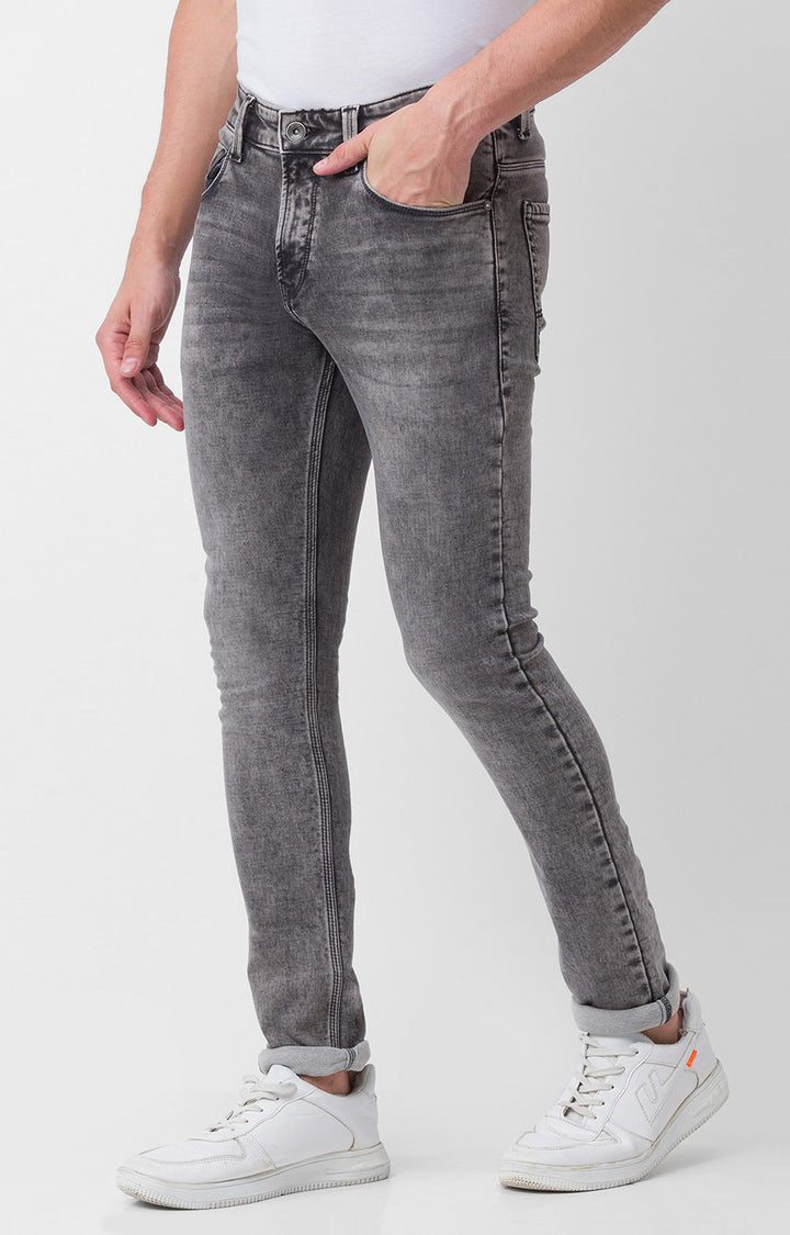 Spykar Grey Cotton Super Slim Fit Tapered Length Jeans For Men (Super Skinny)