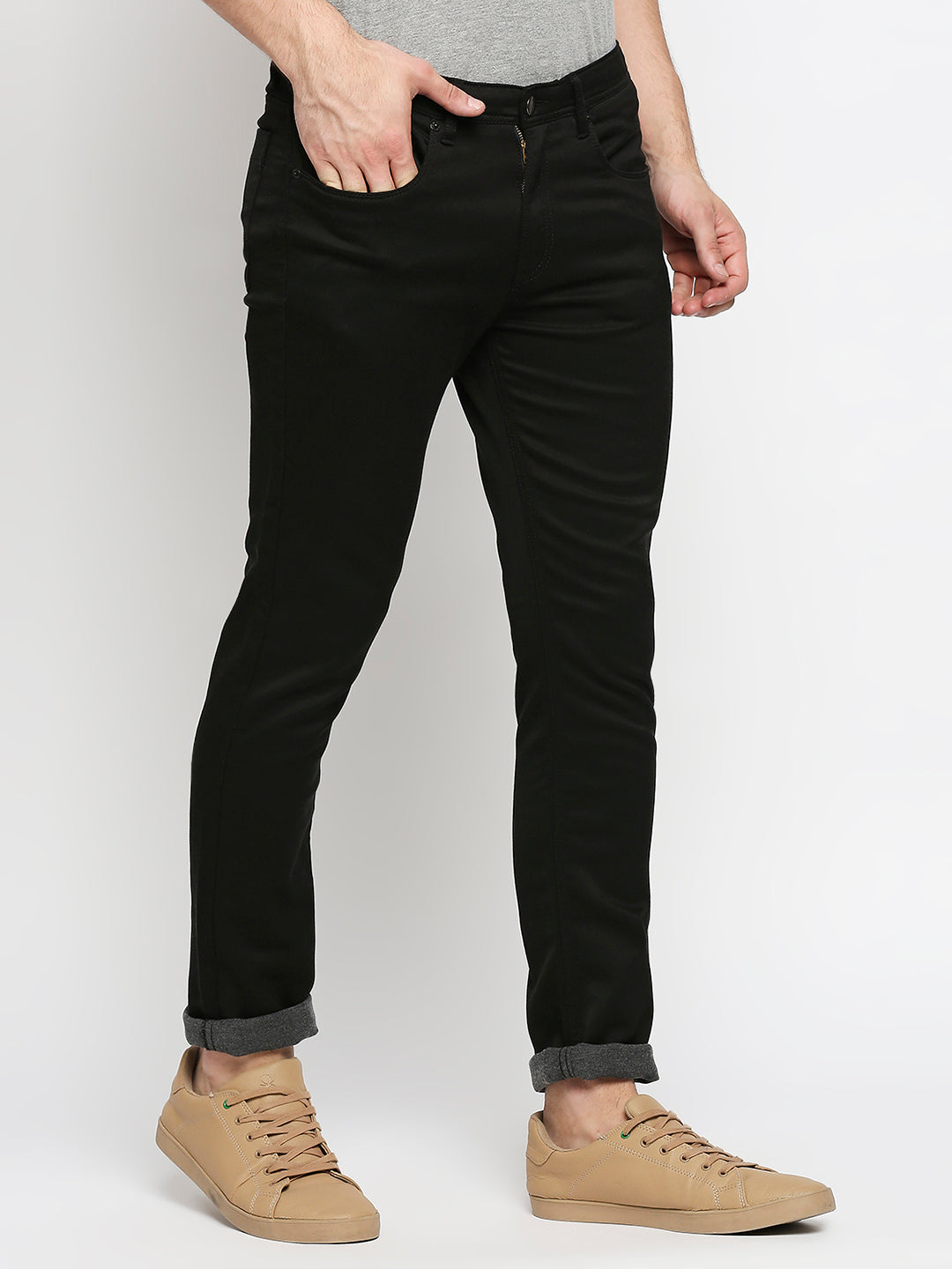 Spykar Men Black Cotton Slim Fit Casual Trousers