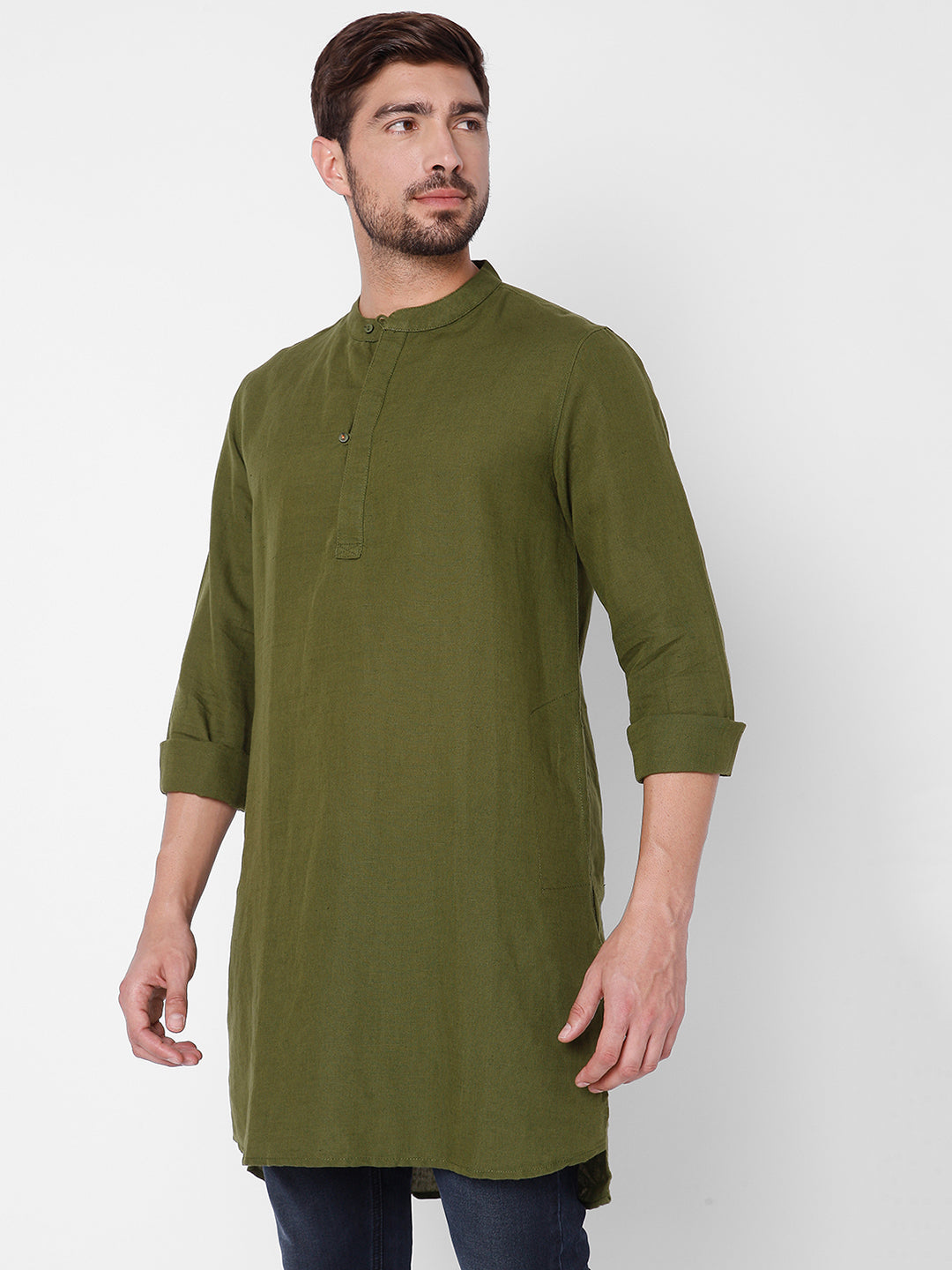 Spykar Regular Fit Men Cotton Green Kurta