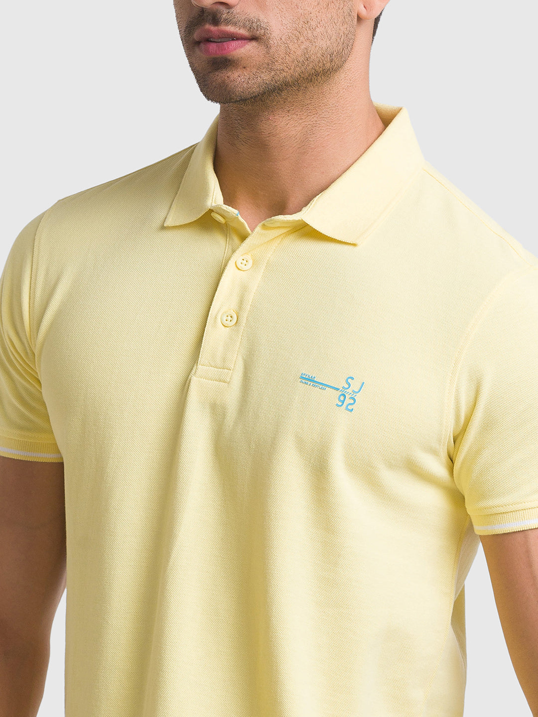 Spykar Butter Yellow Half Sleeve Plain Casual Polo T-Shirt For Men