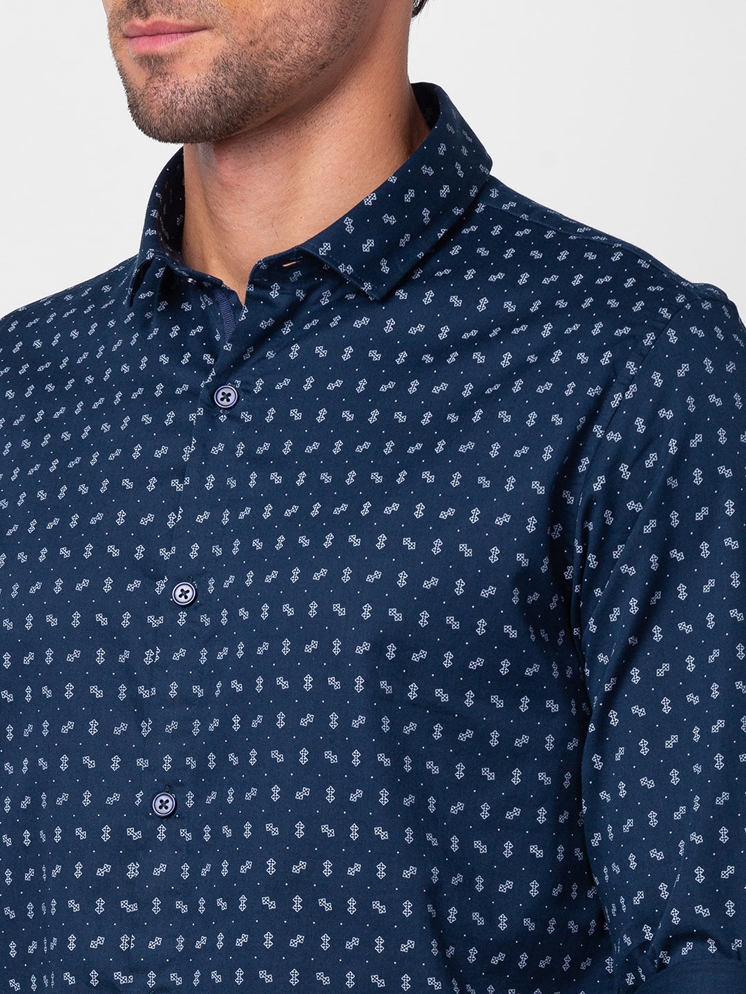 Spykar Men Navy Blue Cotton Slim Fit Printed Shirt