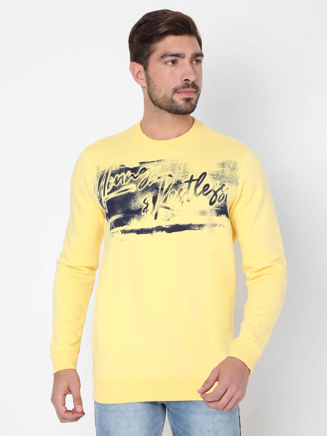Spykar Yellow Cotton Sweatshirt For Men