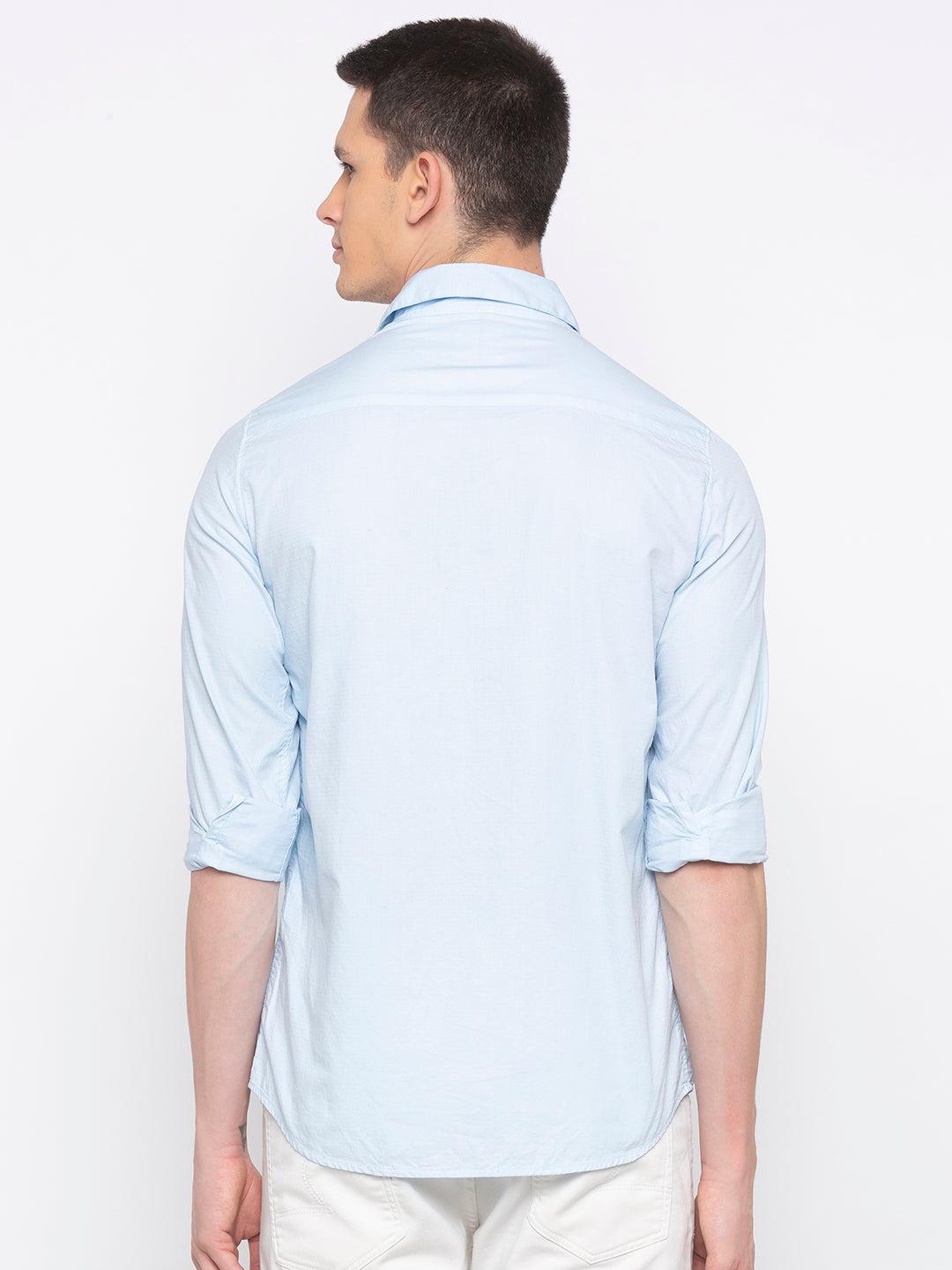 Spykar Men Sky Blue Solid Slim Fit Casual Shirt