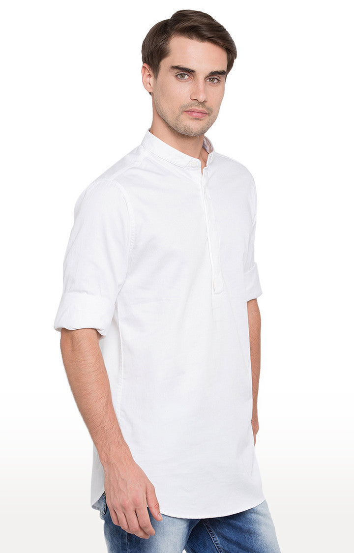 Spykar Men'S White Satin Solid Casual Shirts