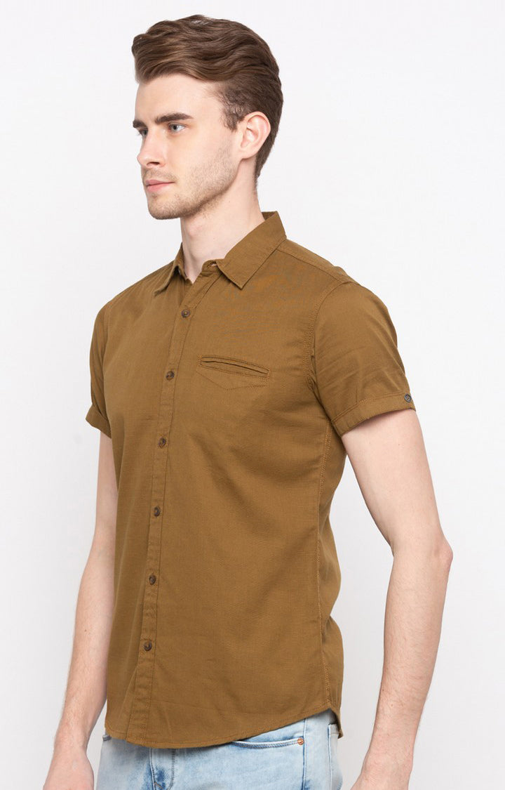 Spykar Men'S Brown Cotton Solid Casual Shirts