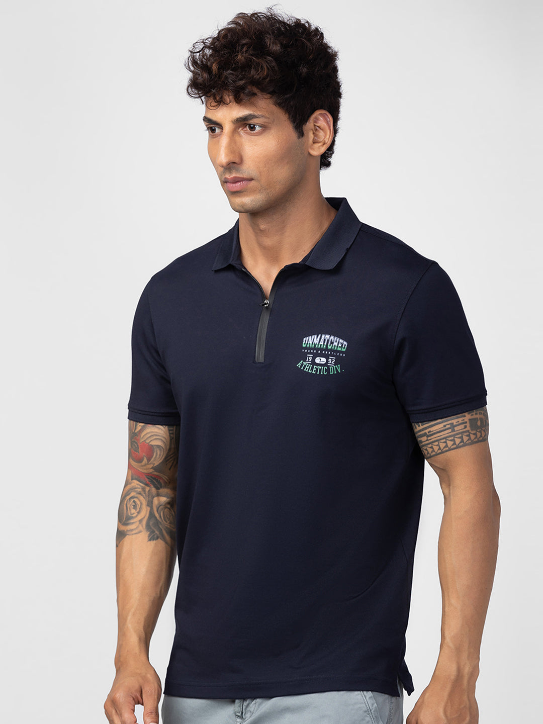 Spykar Men Navy Blue Cotton Regular Fit Half Sleeve Plain Polo T-Shirt