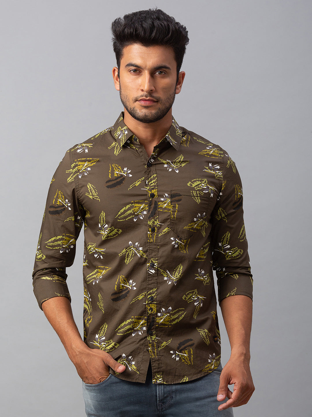 Spykar Men Green Cotton Slim Fit Shirt