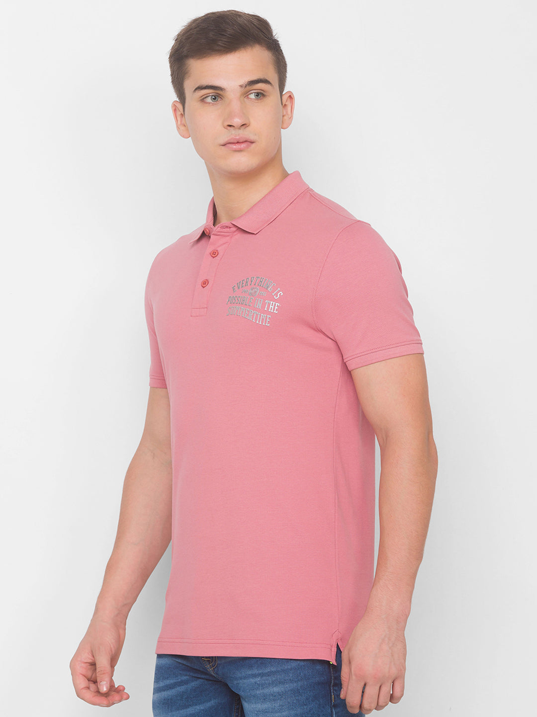 Spykar Men Dusty Pink Blended T-Shirt (Slim)