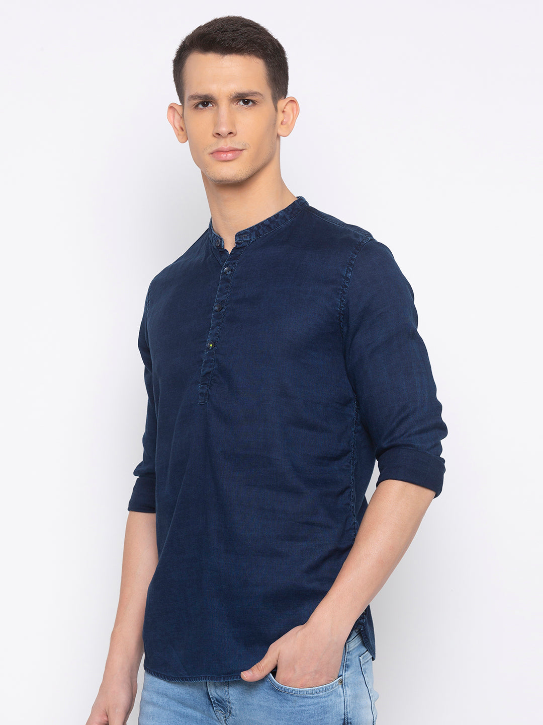 Spykar Men Dark Blue Solid Regular Fit Casual Shirt