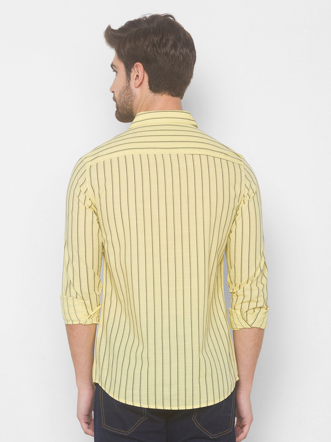 Spykar Men Butter Yellow Cotton Slim Fit Shirt