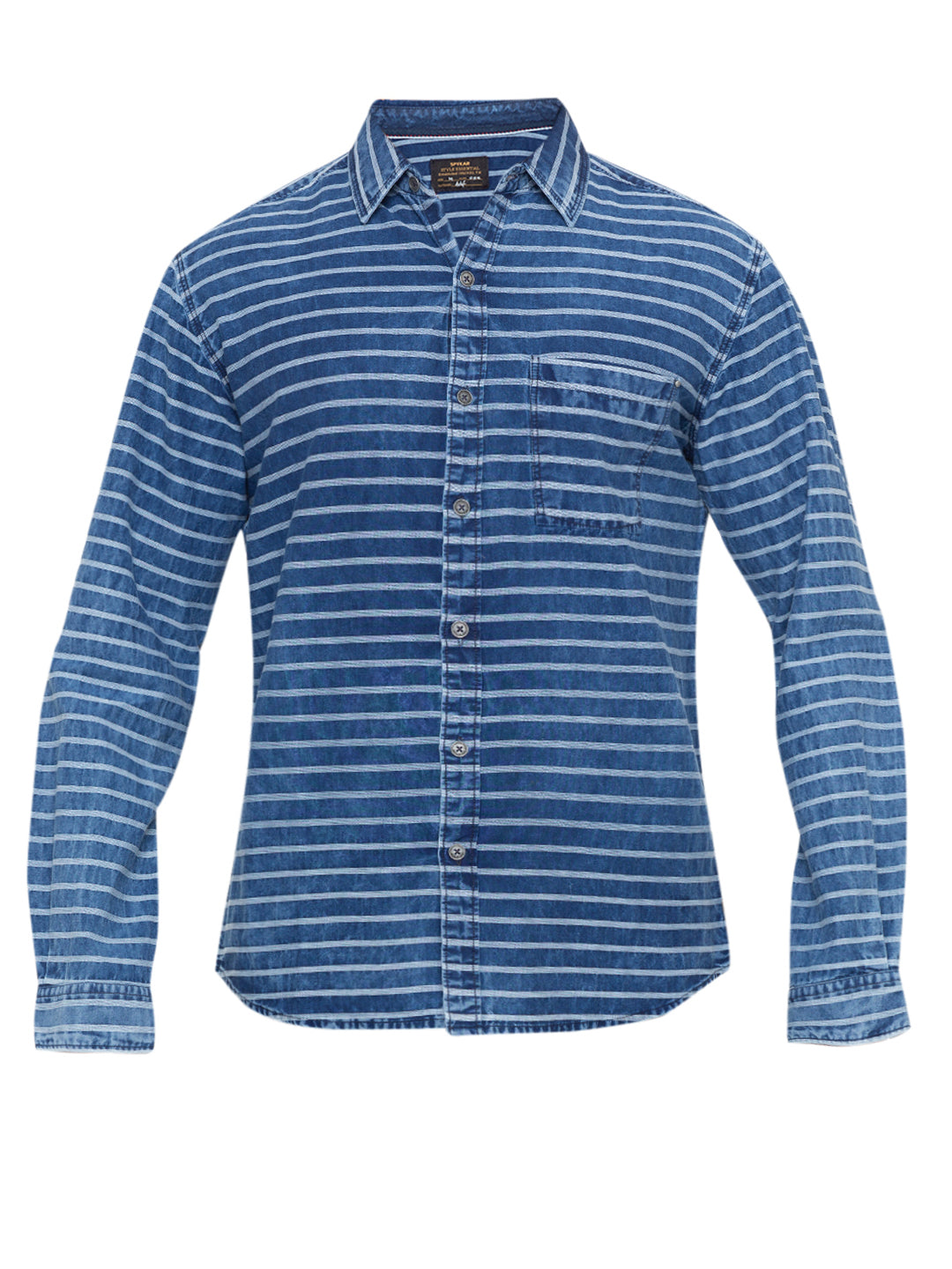 Spykar Men Indigo Striped Slim Fit Casual Shirt