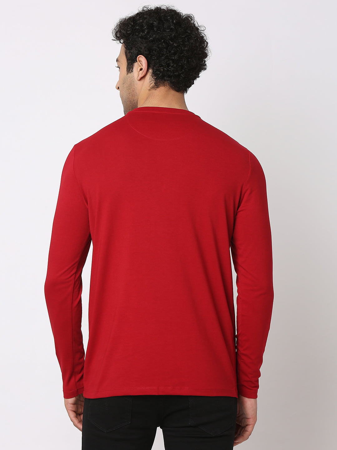 Spykar Men Deep Red Cotton Slim Fit Henley Neck Plain T-Shirt