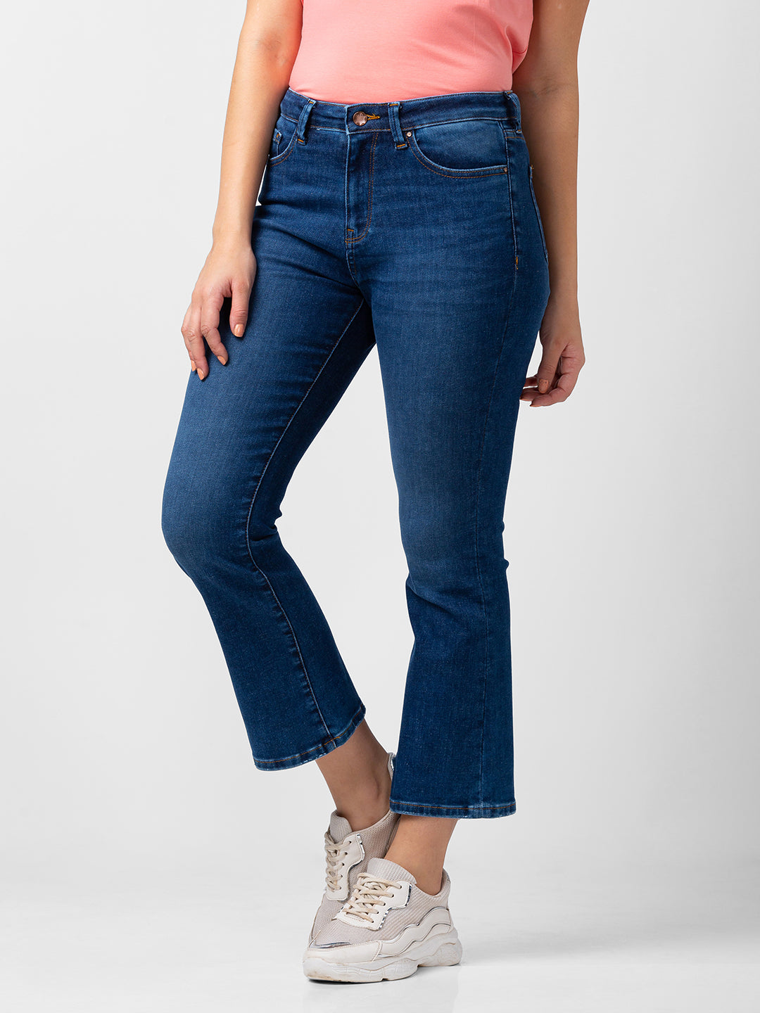 Spykar Women Mid Blue Lycra Bootcut Fit Ankle Length Jeans (Elissa)