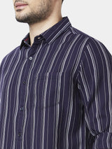 Spykar Men Navy Blue Cotton Slim Fit Full Sleeve Striped Shirt