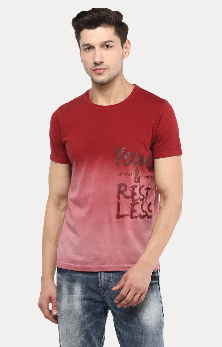 Spykar Red Slim Fit Men T-Shirts