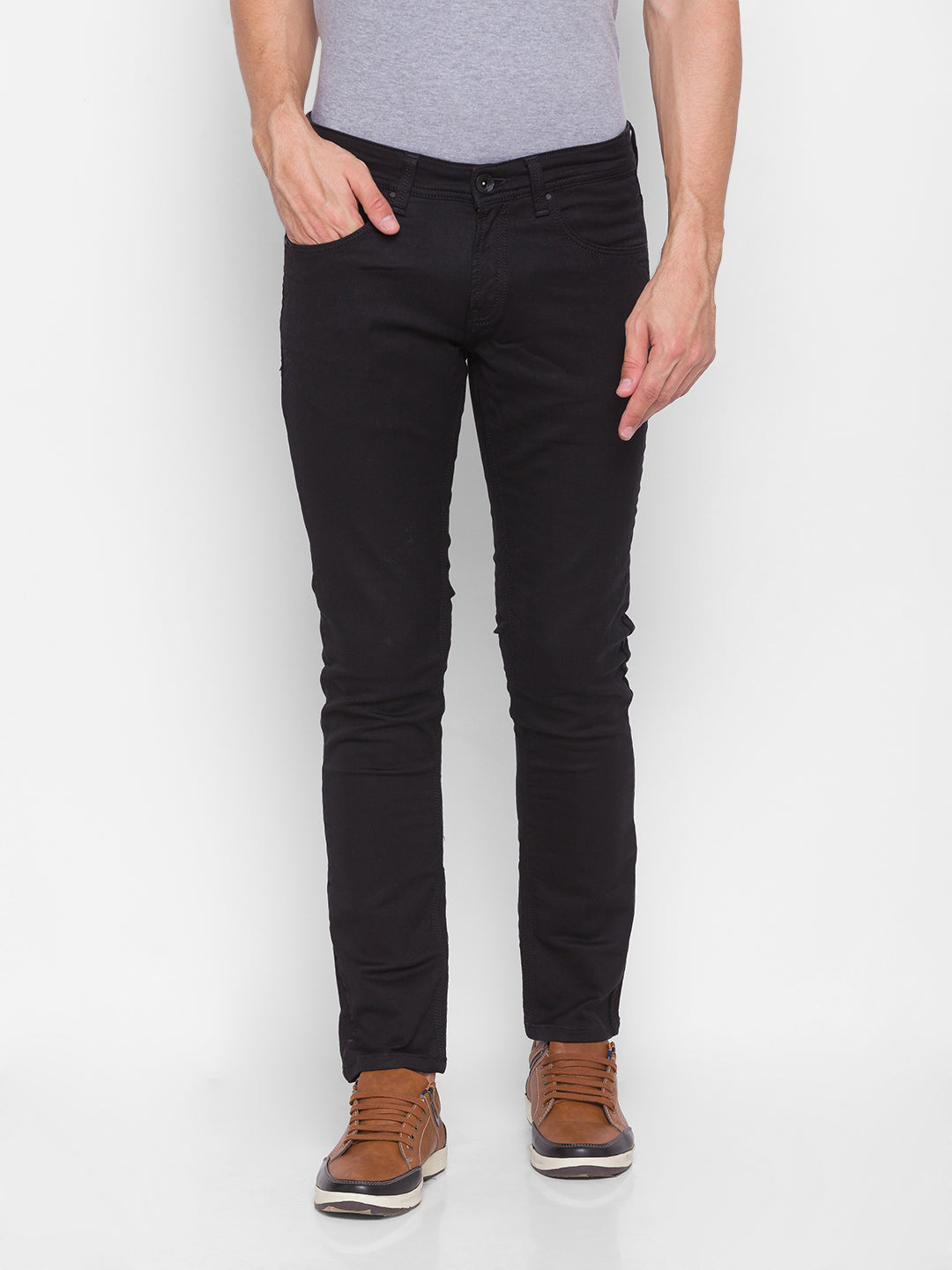 Spykar Men Black Cotton Slim Fit Narrow Length Jeans (Skinny)