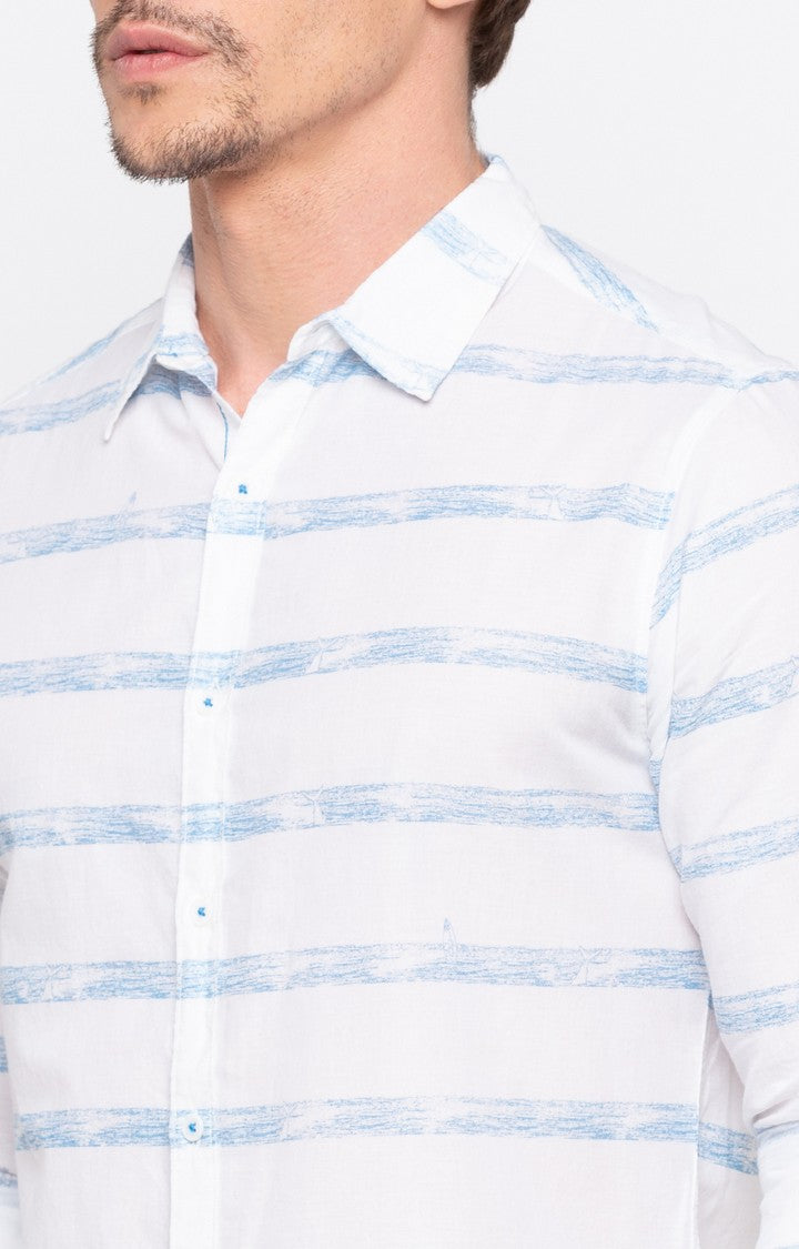 Spykar Men'S White Cotton Striped Casual Shirts