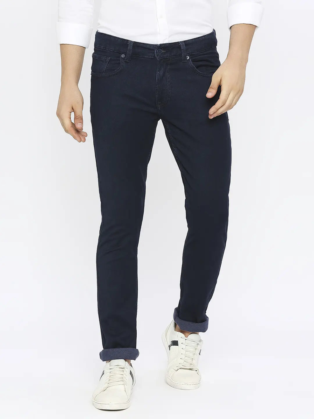 Spykar Men Blue Indigo Cotton Stretch Regular Fit Narrow Length Clean Look Mid Rise Jeans-(Rover)