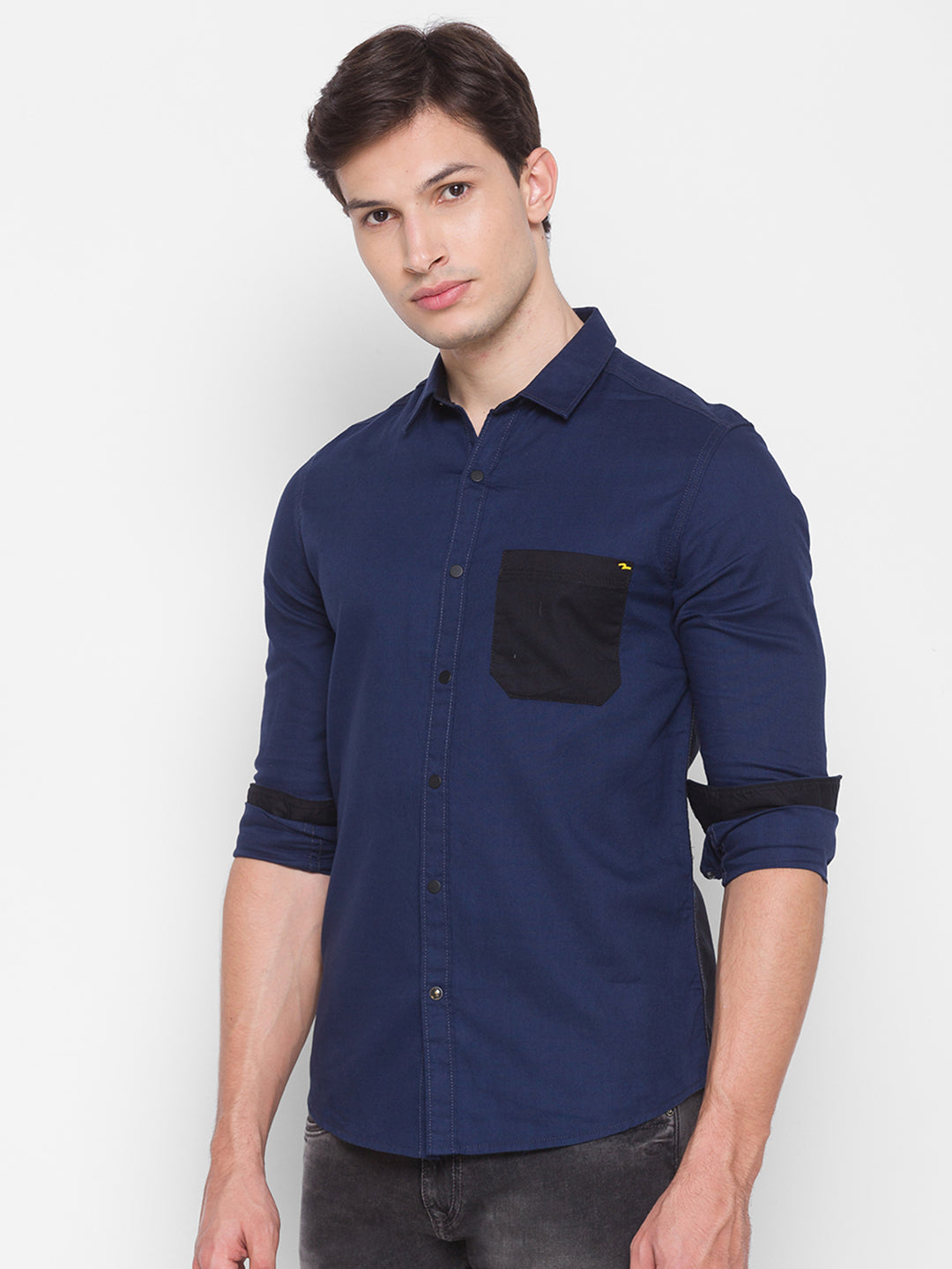 Spykar Slim Fit Black Cotton Men Shirt