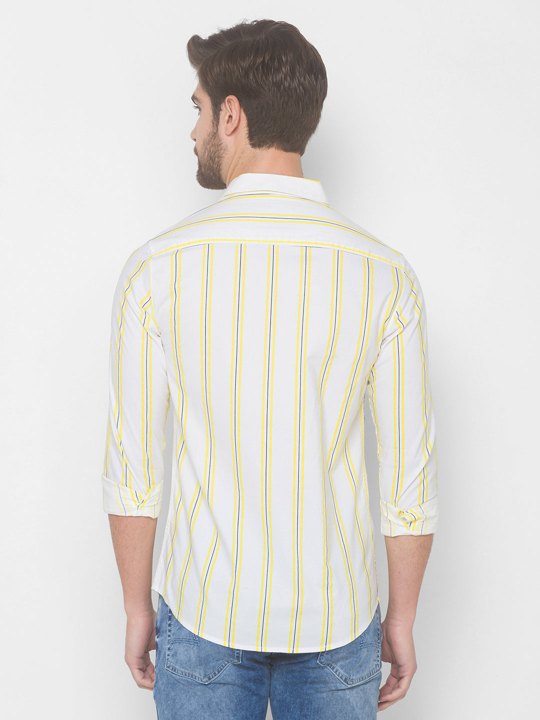 Spykar Men Pastel Yellow Cotton Slim Fit Shirt