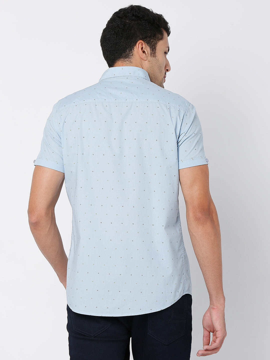 Spykar Men Blue Cotton Half Sleeve Printed Shirt