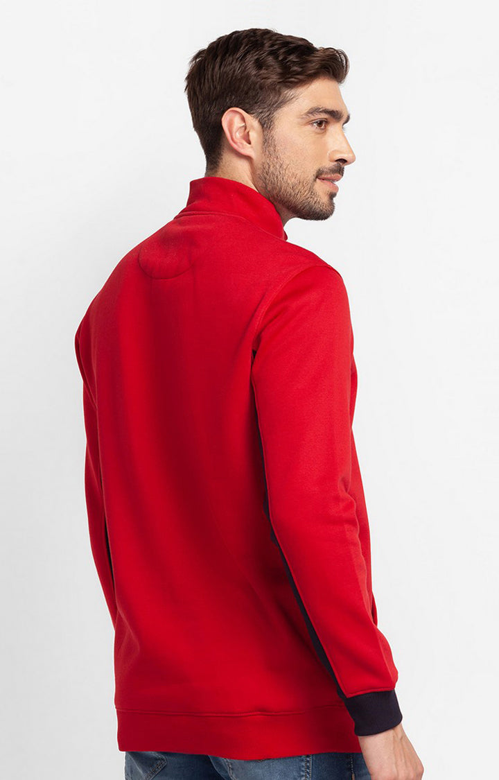 Spykar True Red Cotton Full Sleeve High Neck Sweatshirt For Men