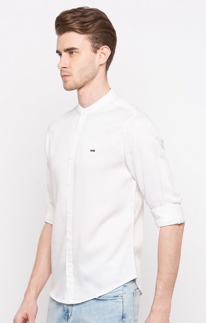 Spykar Men'S White Cotton Solid Casual Shirts