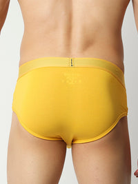 Men Premium Yellow Cotton Blend Brief- Underjeans By Spykar