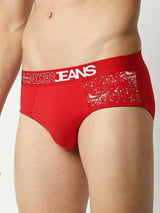 Underjeans By Spykar Men Premium Red Cotton Blend Brief
