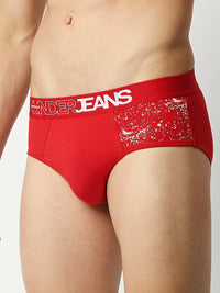 Underjeans By Spykar Men Premium Red Cotton Blend Brief