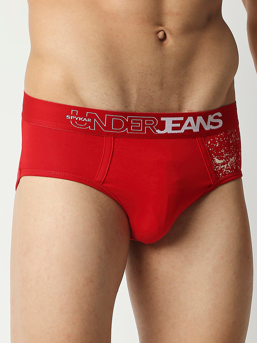 Underjeans By Spykar Men Premium Red Cotton Blend Brief