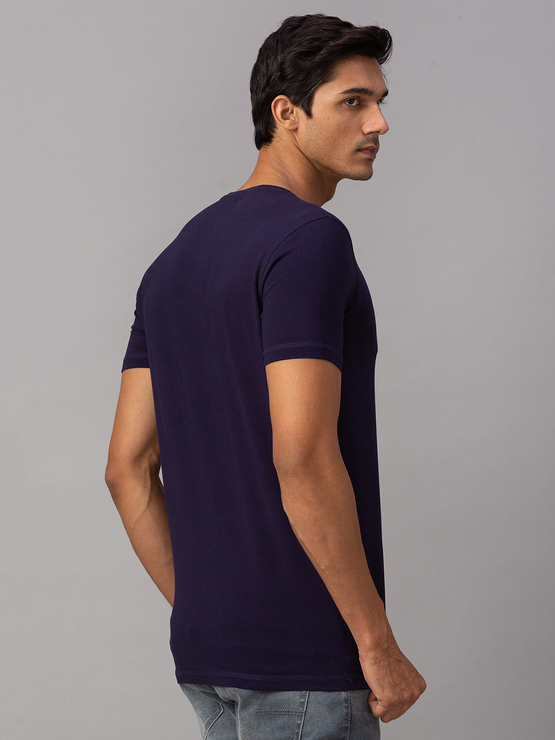 Spykar Men Blue Cotton Slim Fit Round Neck T-Shirt