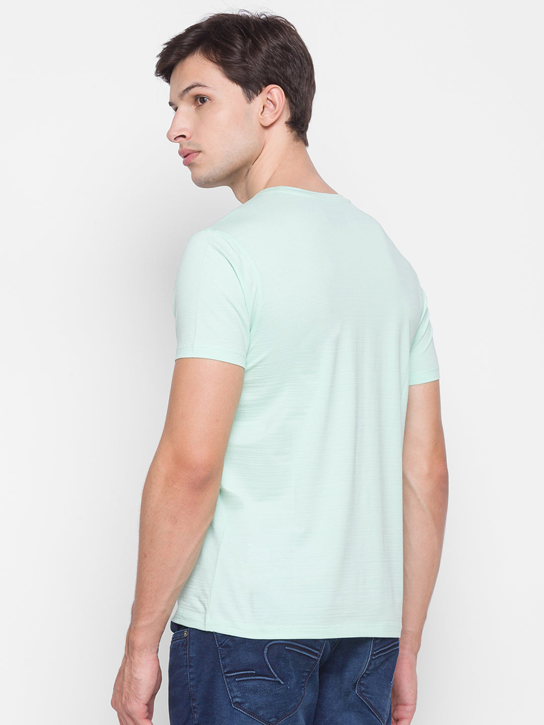 Spykar Men Green Cotton Slim Fit Round Neck T-Shirt