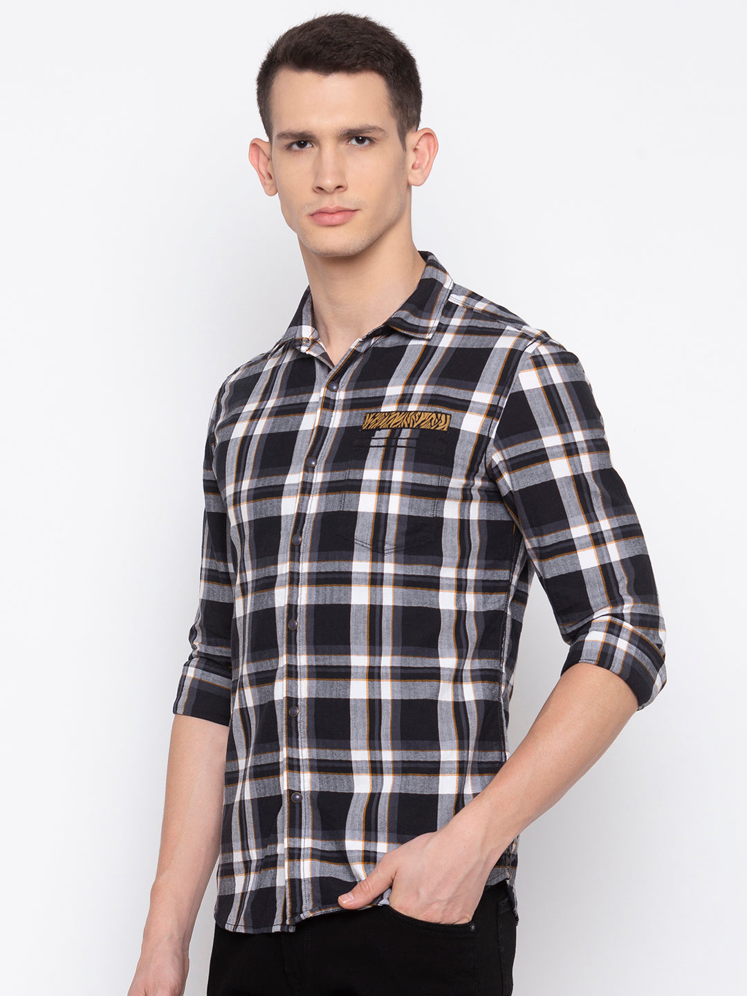 Spykar Men Black Checked Slim Fit Casual Shirt