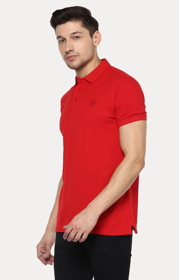 Spykar Red Solid Slim Fit Polo T-Shirt