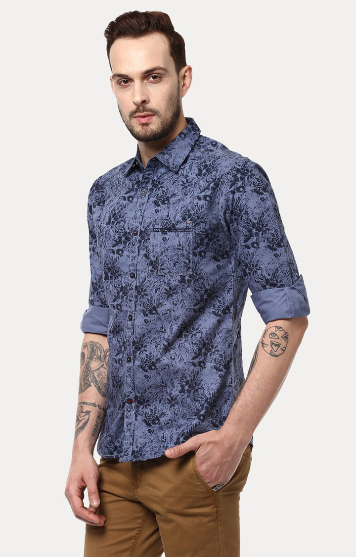 Spykar Men'S Blue Cotton Printed Casual Shirts