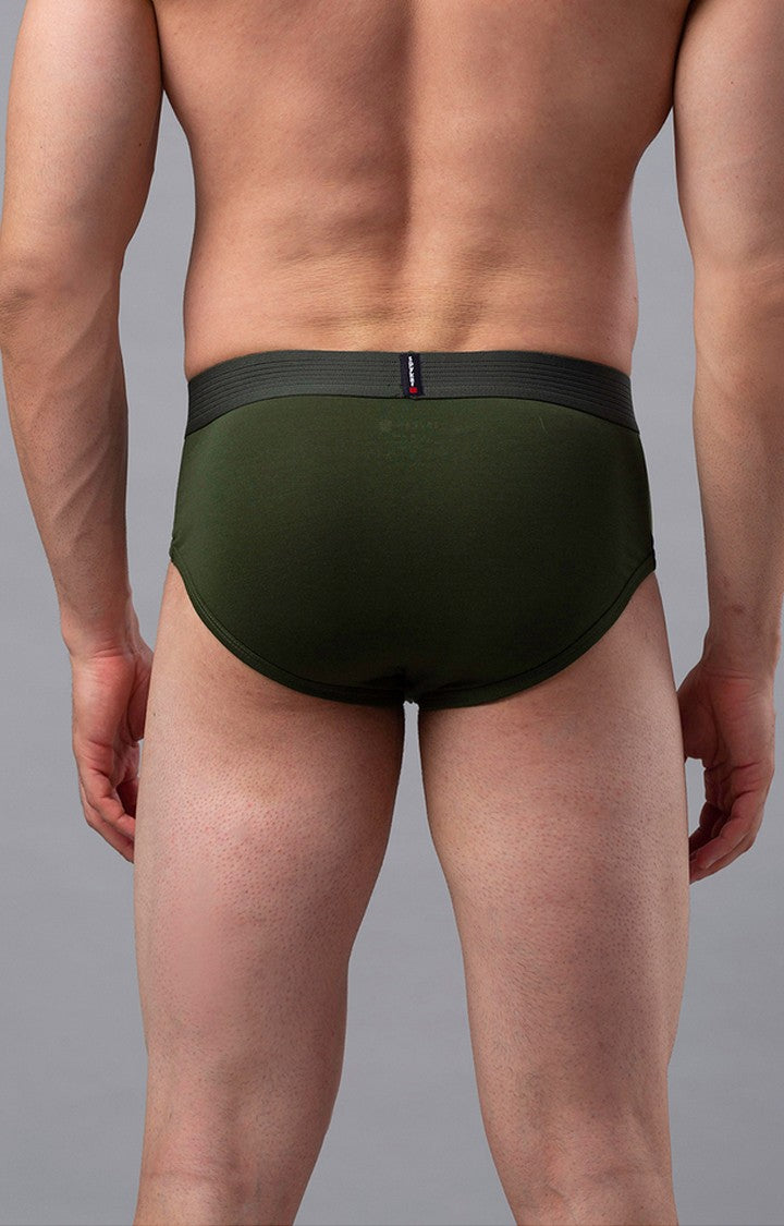 Olive Cotton Brief For Men Premium- Underjeans By Spykar
