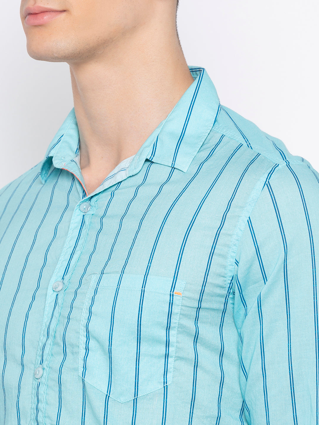 Spykar Men Mint Blue Cotton Slim Fit Shirt