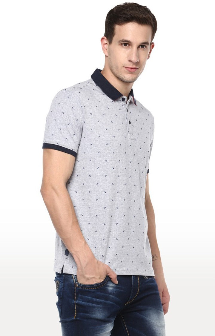 Spykar Grey Printed Slim Fit Polo T-Shirt