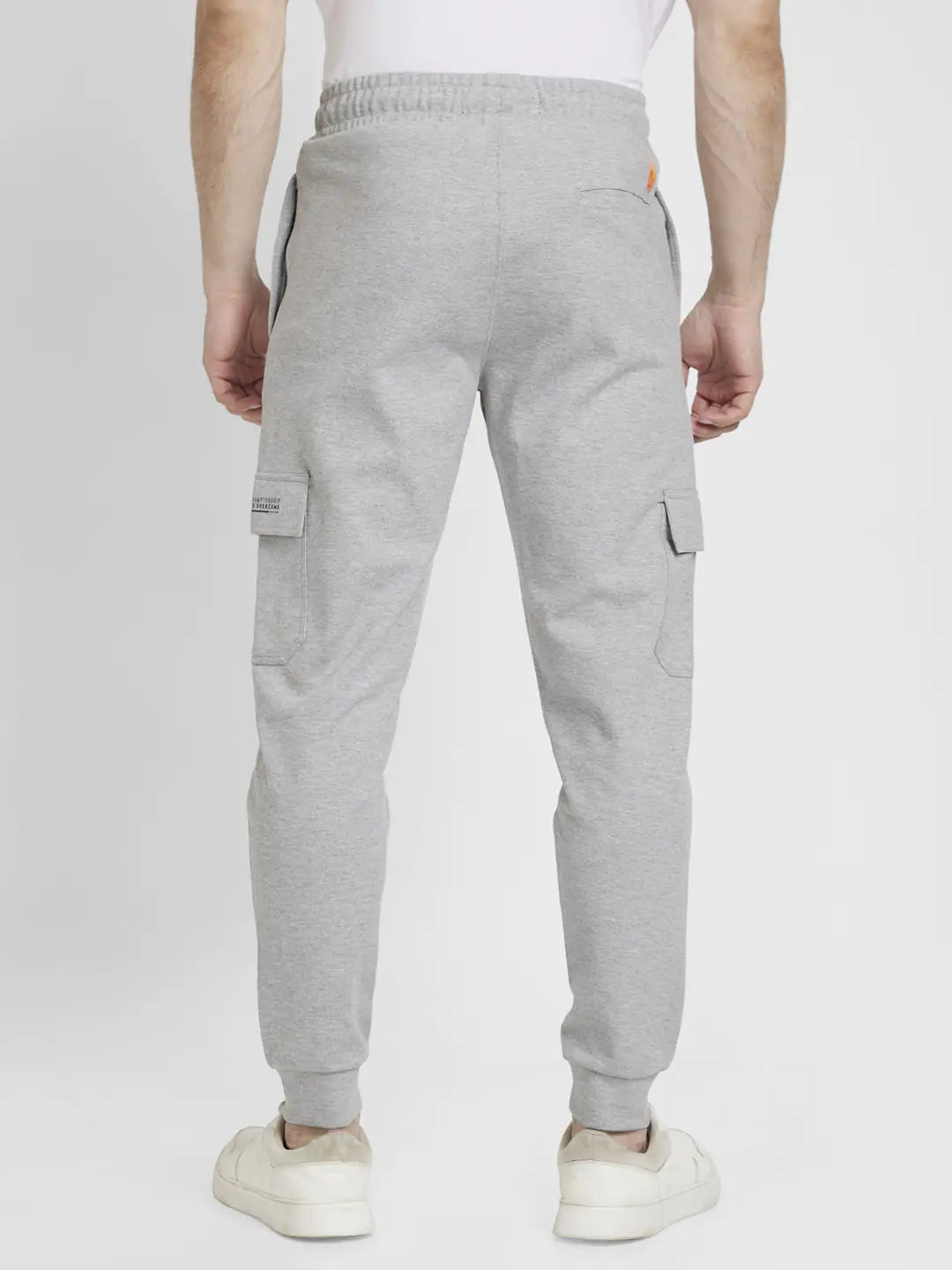 Spykar Men Ecru Melange Blended Regular Fit Plain Joggers Trackpant